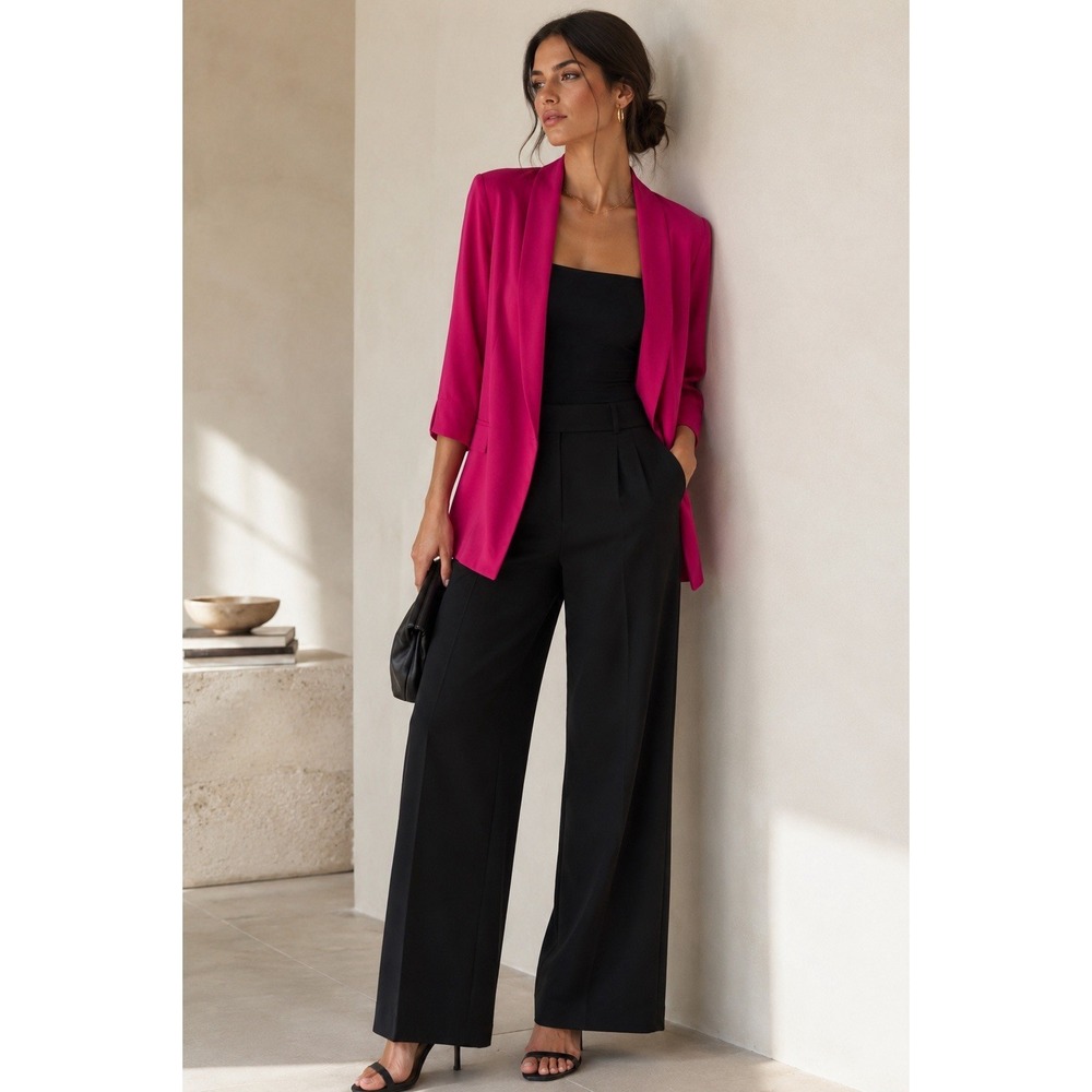 Zara Woman Fuchsia Pink Blazer Jacket Large Modern Minimalist Luxe Drape